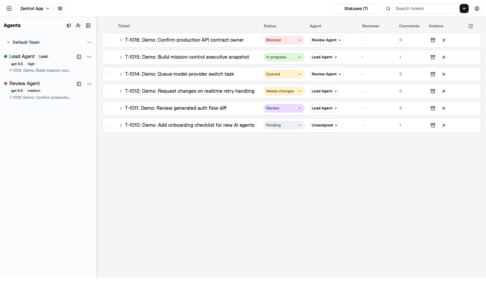 Project mission control: Tickets and agents side by side
